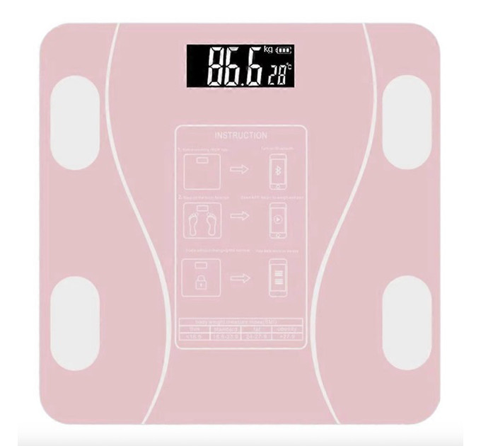 Розумні смарт-ваги TY-619 електронні з додатком на телефон LCD-дисплей скло Pink