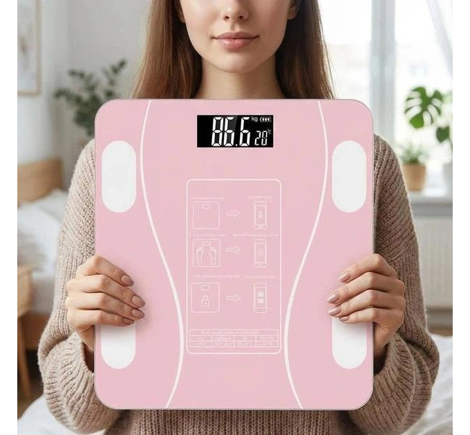 Розумні смарт-ваги TY-619 електронні з додатком на телефон LCD-дисплей скло Pink