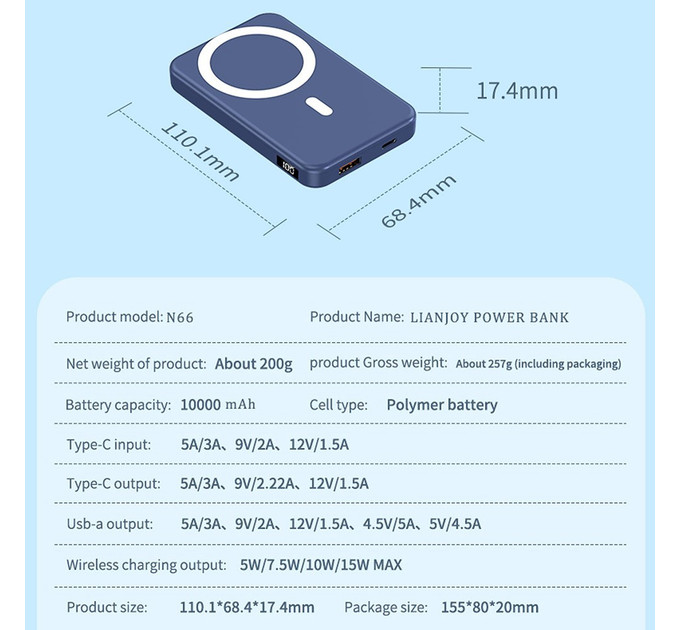 Зовнішній повербанк 2in1 MagSafe Power Bank with stand 10000mAh