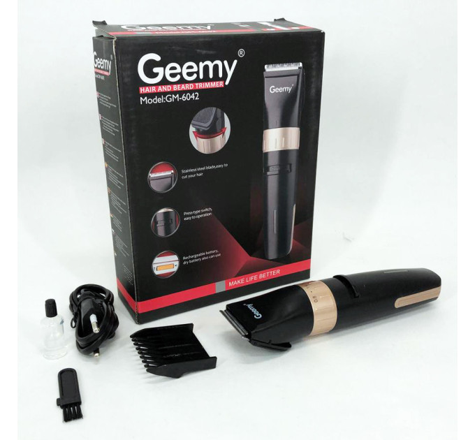 Акумуляторна машинка для стрижки волосся Gemei GM-6042, окантувальна машинка Black