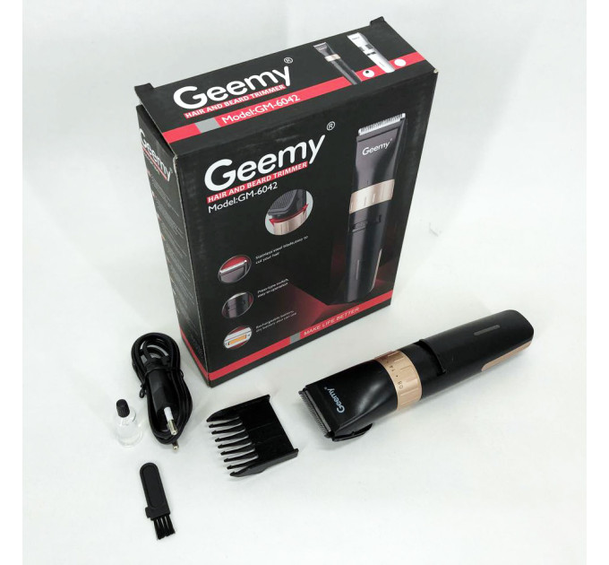 Акумуляторна машинка для стрижки волосся Gemei GM-6042, окантувальна машинка Black