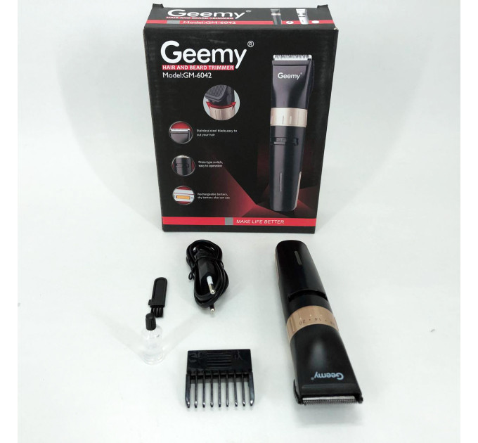 Акумуляторна машинка для стрижки волосся Gemei GM-6042, окантувальна машинка Black
