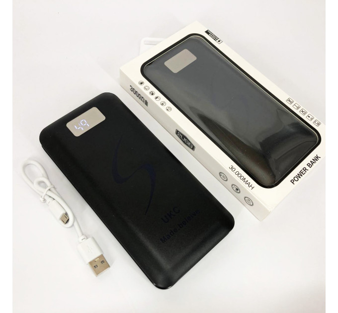 Мобільна зарядка портативна Power Bank 30000 mAh UKC, Зовнішній акумулятор, Зарядка power bank Black