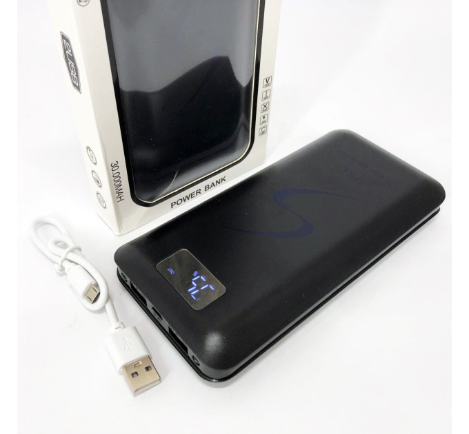 Мобільна зарядка портативна Power Bank 30000 mAh UKC, Зовнішній акумулятор, Зарядка power bank Black