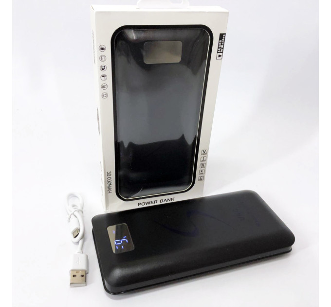 Мобільна зарядка портативна Power Bank 30000 mAh UKC, Зовнішній акумулятор, Зарядка power bank Black