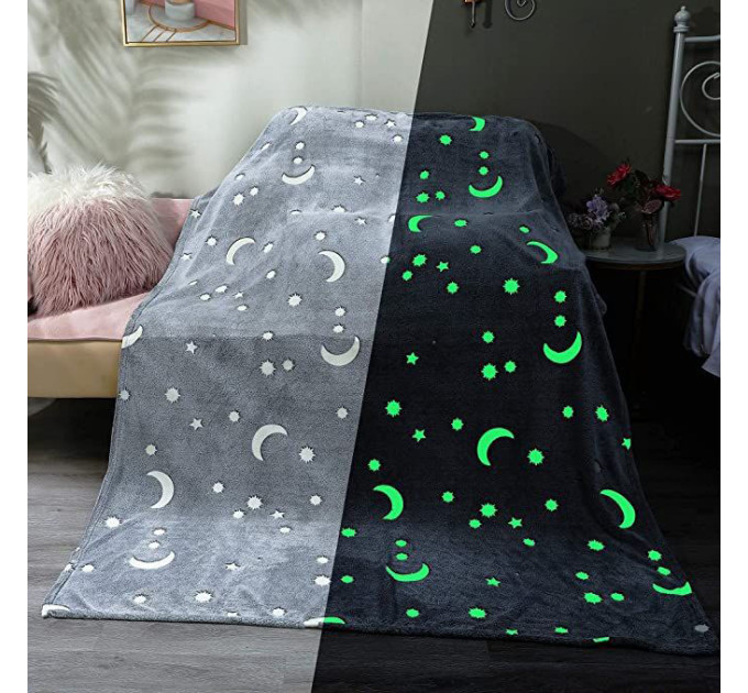 Плед, що світиться в темряві, плюшеве покривало Blanket kids Magic Star 150х100 см флісова ковдра Gray