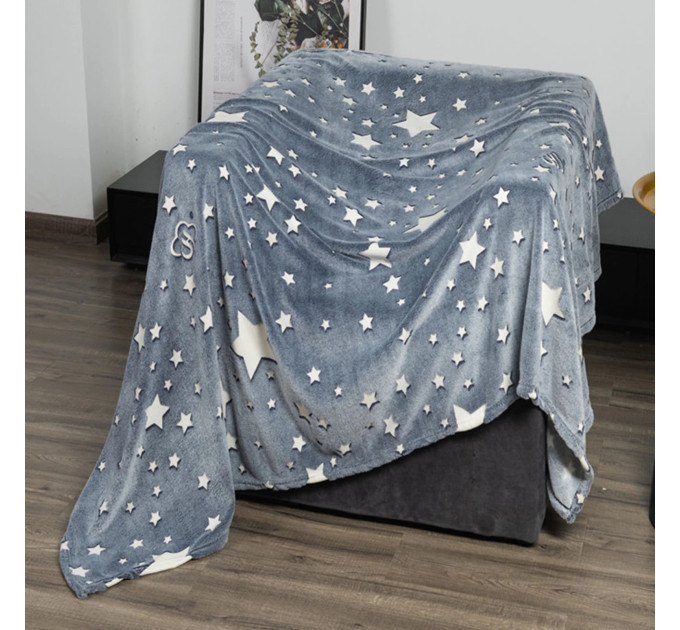 Плед, що світиться в темряві, плюшеве покривало Blanket kids Magic Star 150х100 см флісова ковдра Gray