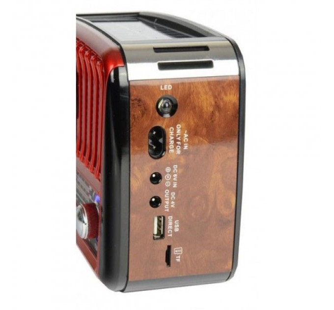 Радіоприймач Golon RX-455S USB акумулятор сонячна панель всехвильовий радіо приймач червоний з деревом