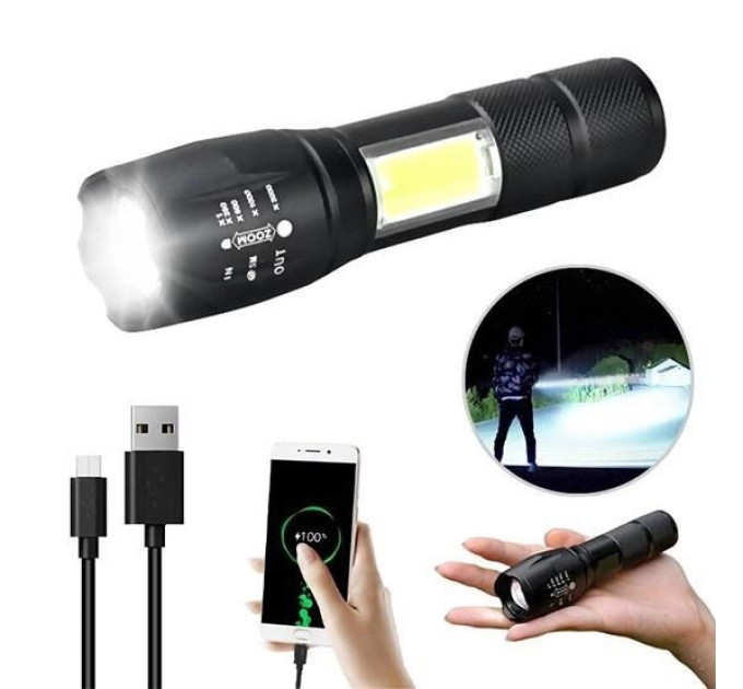 Ліхтарик акумуляторний ручний Bailong BL-29 діод T6 + COB зарядка від USB, ліхтарик led, водонепроникний