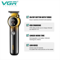 Тример для бороди та вусів VGR V-989 7000 об. Машинка для стрижки, окантування кераміка+сталь. Колір чорний