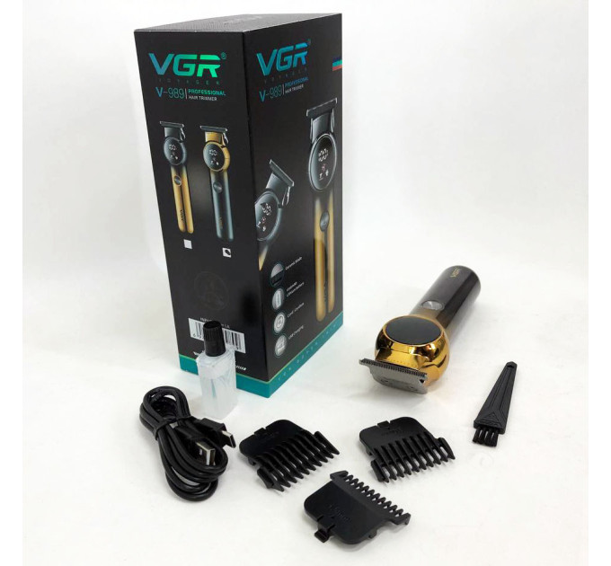 Тример для бороди та вусів VGR V-989 7000 об. Машинка для стрижки, окантування кераміка+сталь. Колір чорний