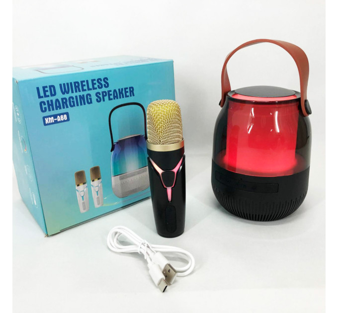 Портативна колонка XM-A68 з RGB підсвічуванням та мікрофоном, Bluetooth мікрофон для караоке