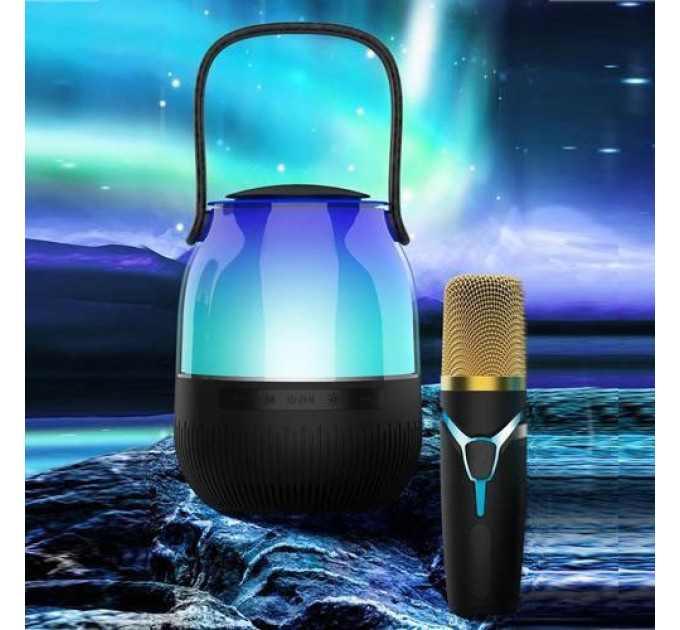 Портативна колонка XM-A68 з RGB підсвічуванням та мікрофоном, Bluetooth мікрофон для караоке