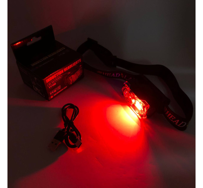 Ліхтар налобний YY-19B-3SMD+2COB(white+yellow+red), Налобний ліхтарик із usb зарядкою