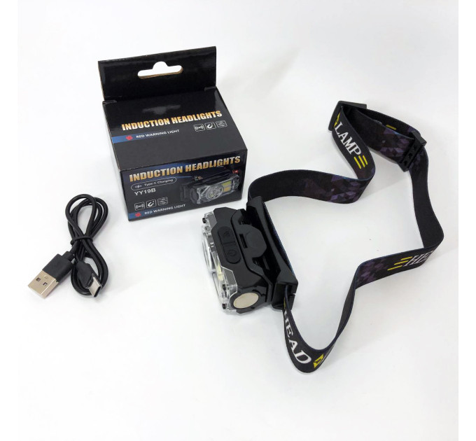 Ліхтар налобний YY-19B-3SMD+2COB(white+yellow+red), Налобний ліхтарик із usb зарядкою