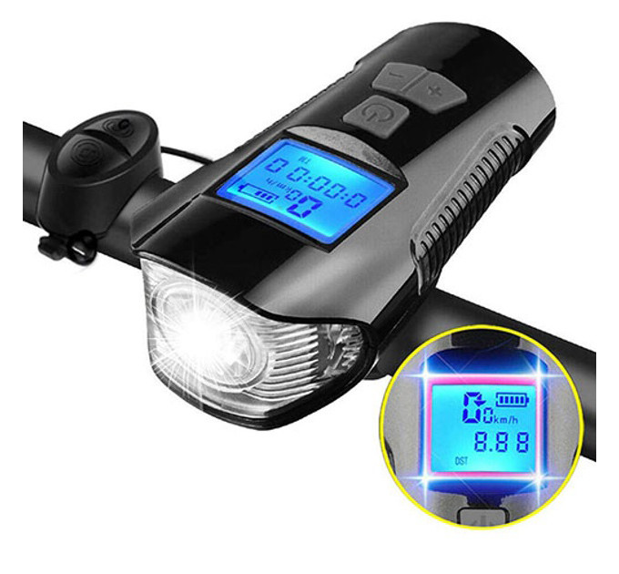 Велофара з комп'ютером та сигналом Waterproof XA-585-T6+2LED з виносною кнопкою, Фара велофара
