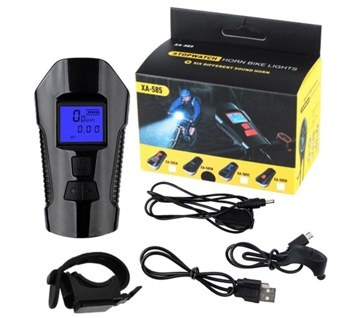 Велофара з комп'ютером та сигналом Waterproof XA-585-T6+2LED з виносною кнопкою, Фара велофара