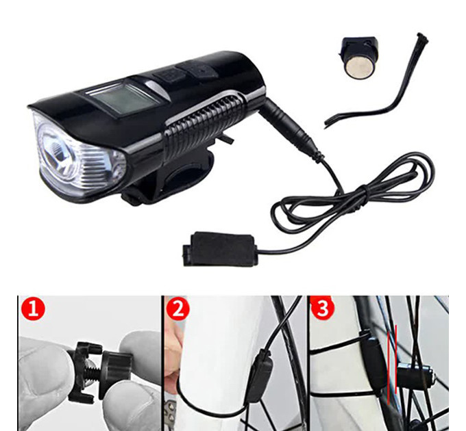 Велофара з комп'ютером та сигналом Waterproof XA-585-T6+2LED з виносною кнопкою, Фара велофара