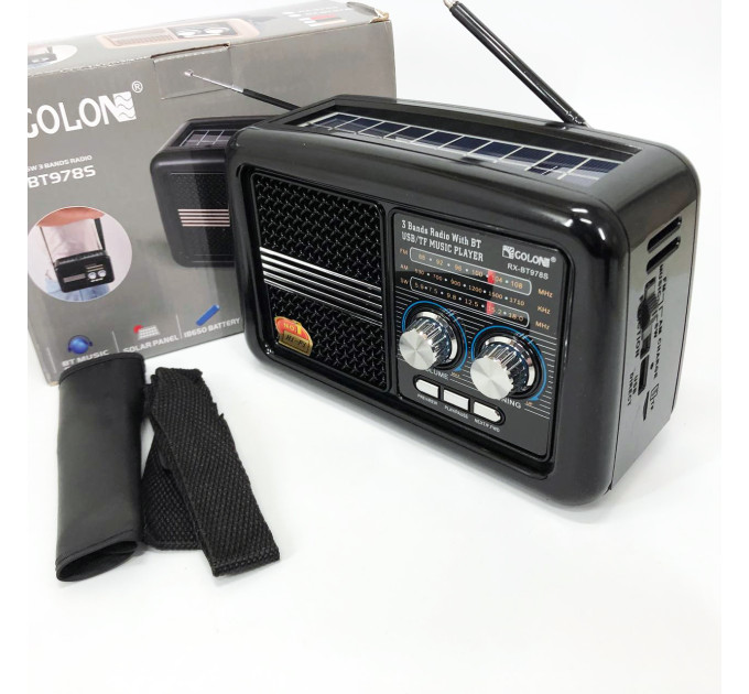 Радіо приймач Golon RX-BT978S сонячна панель AUX 3.5mm, Радіо приймач з вбудованим акумулятором