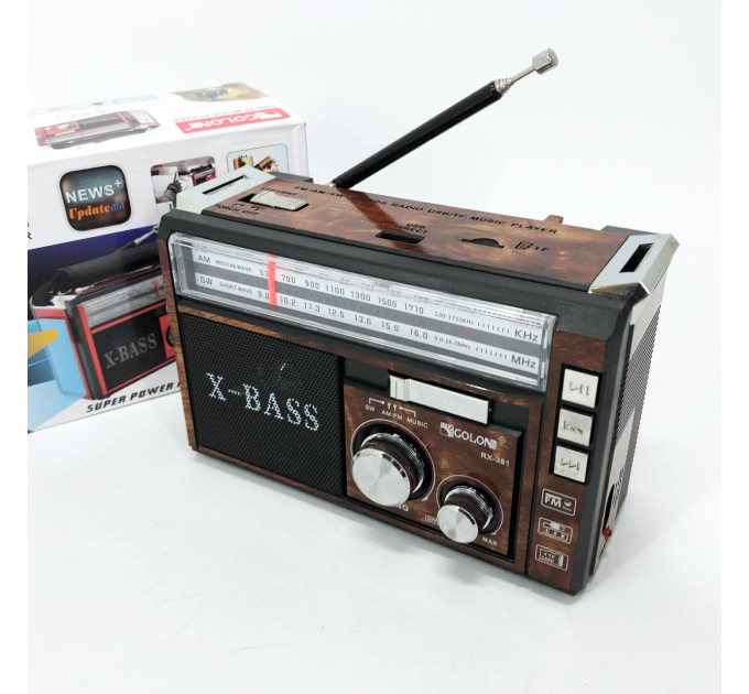 Радіоприймач портативне радіо Golon RX-381 акумуляторний ретро стовпчик usb sd mp3 fm Brown