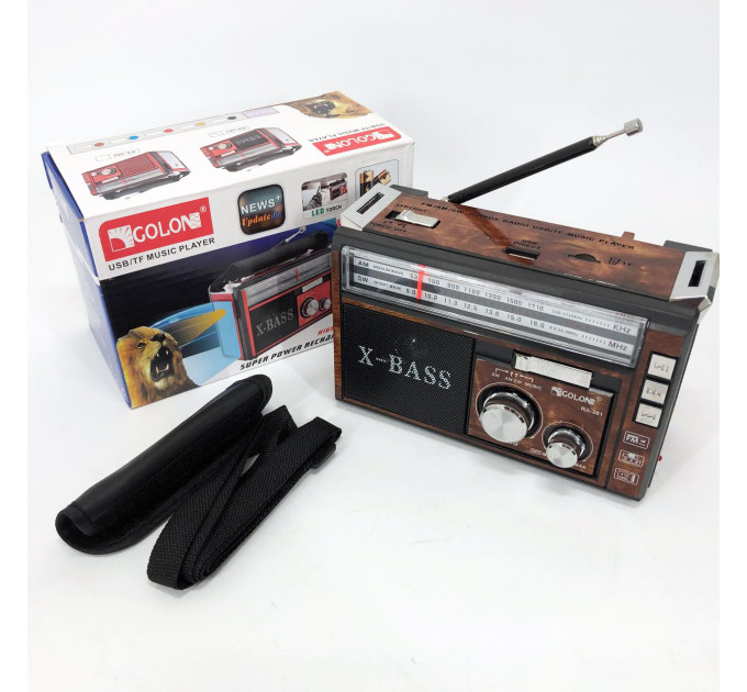Радіоприймач портативне радіо Golon RX-381 акумуляторний ретро стовпчик usb sd mp3 fm Brown