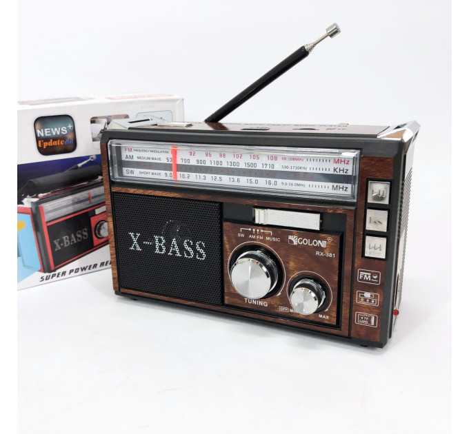 Радіоприймач портативне радіо Golon RX-381 акумуляторний ретро стовпчик usb sd mp3 fm Brown
