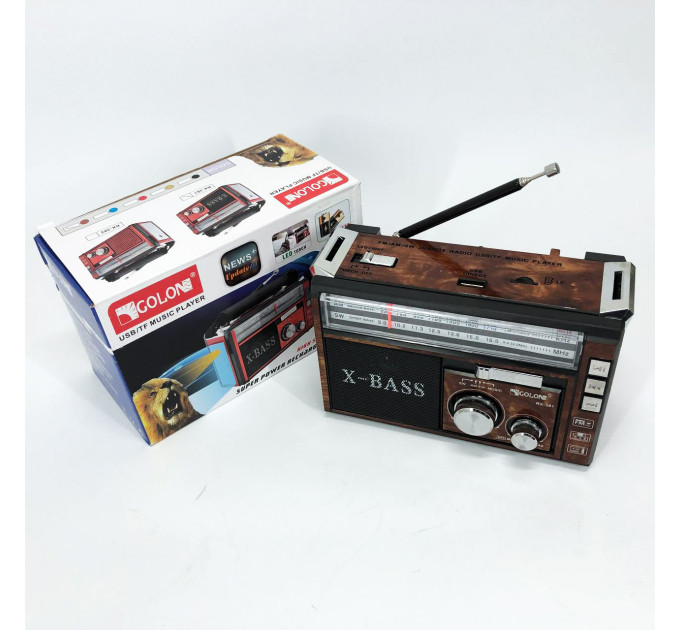 Радіоприймач портативне радіо Golon RX-381 акумуляторний ретро стовпчик usb sd mp3 fm Brown