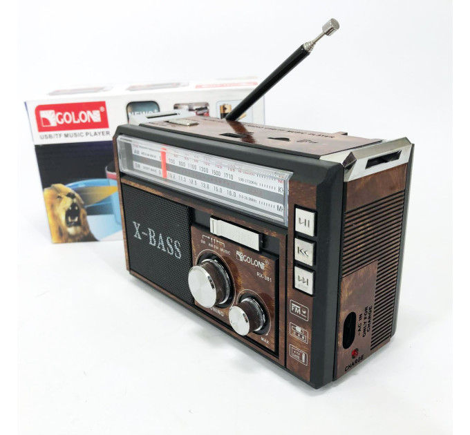 Радіоприймач портативне радіо Golon RX-381 акумуляторний ретро стовпчик usb sd mp3 fm Brown