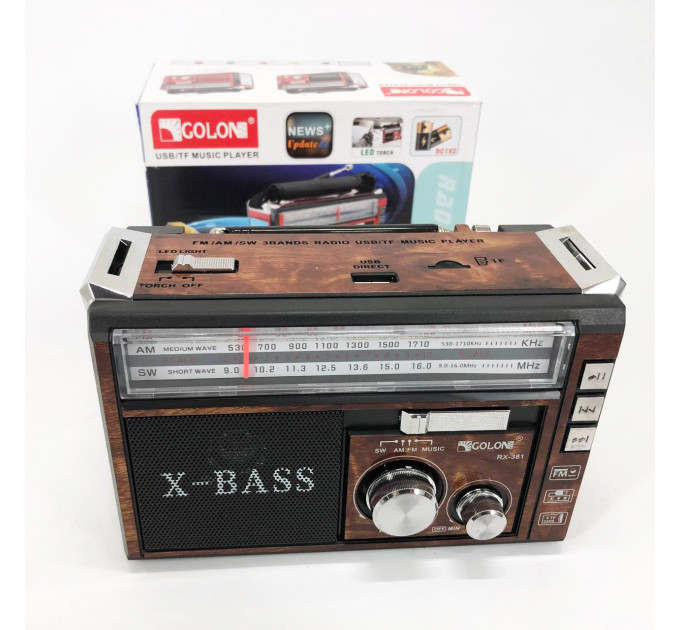Радіоприймач портативне радіо Golon RX-381 акумуляторний ретро стовпчик usb sd mp3 fm Brown
