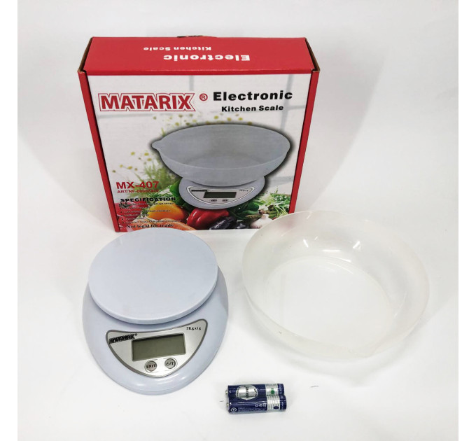 Кухонні електронні ваги з чашею до 5 кг Matarix MX-407, Компактні електронні кухонні ваги