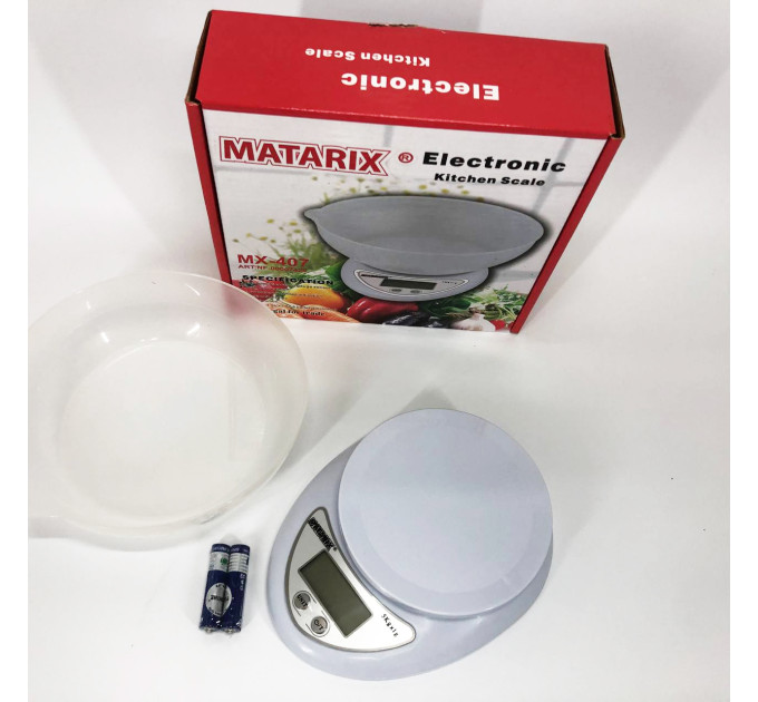 Кухонні електронні ваги з чашею до 5 кг Matarix MX-407, Компактні електронні кухонні ваги