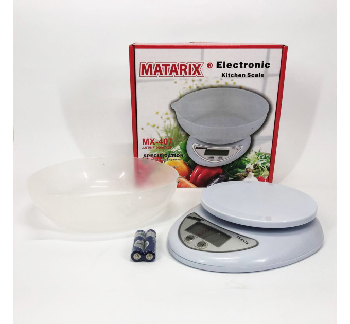 Кухонні електронні ваги з чашею до 5 кг Matarix MX-407, Компактні електронні кухонні ваги