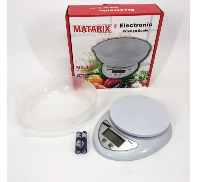 Кухонні електронні ваги з чашею до 5 кг Matarix MX-407, Компактні електронні кухонні ваги
