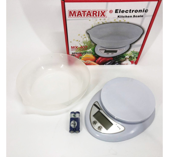 Кухонні електронні ваги з чашею до 5 кг Matarix MX-407, Компактні електронні кухонні ваги