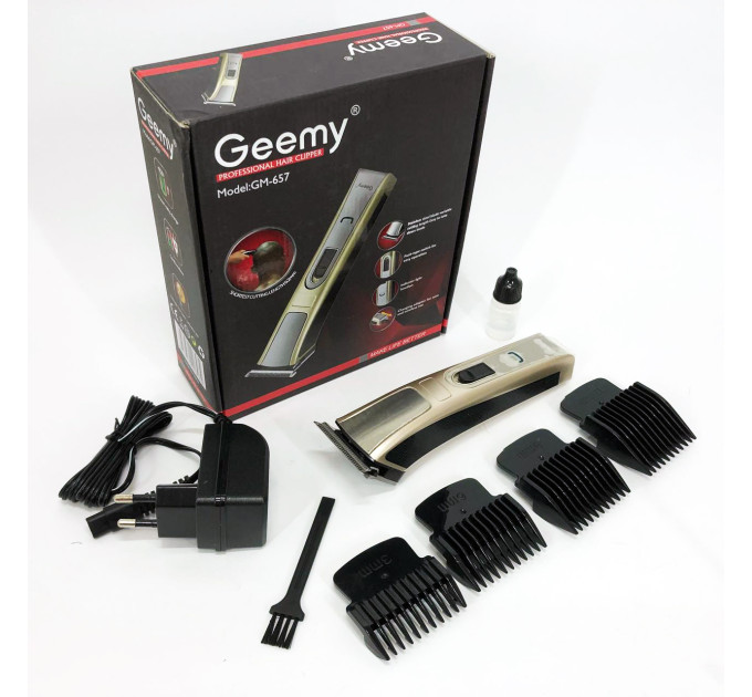 Машинка для стрижки Gemei GM-657 бездротова з комплектом насадок, Перукарські машинки