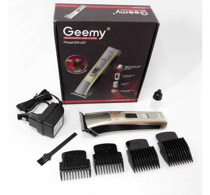 Машинка для стрижки Gemei GM-657 бездротова з комплектом насадок, Перукарські машинки