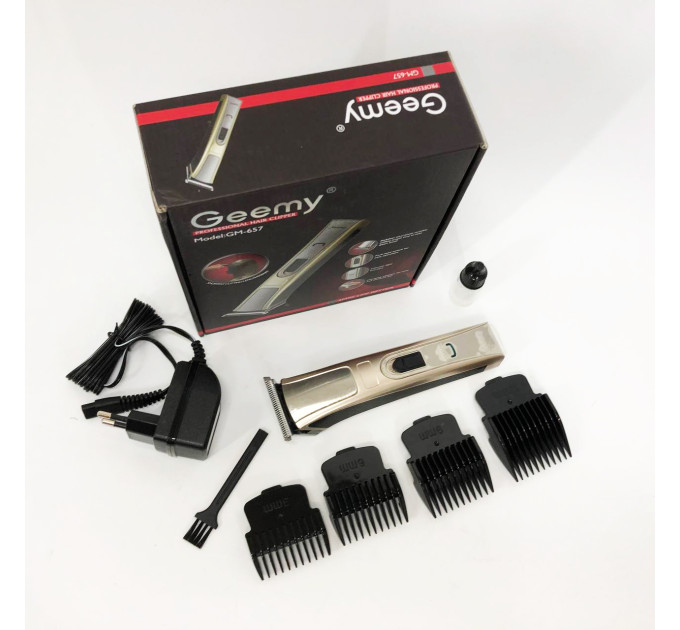 Машинка для стрижки Gemei GM-657 бездротова з комплектом насадок, Перукарські машинки