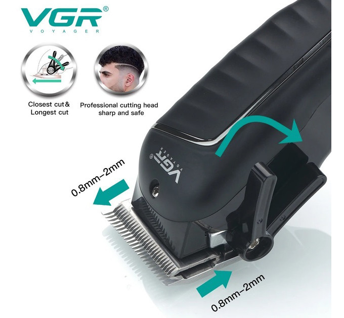 Потужна професійна стрижкова машинка VGR V-683 бездротова, Надійна стрижкова машинка
