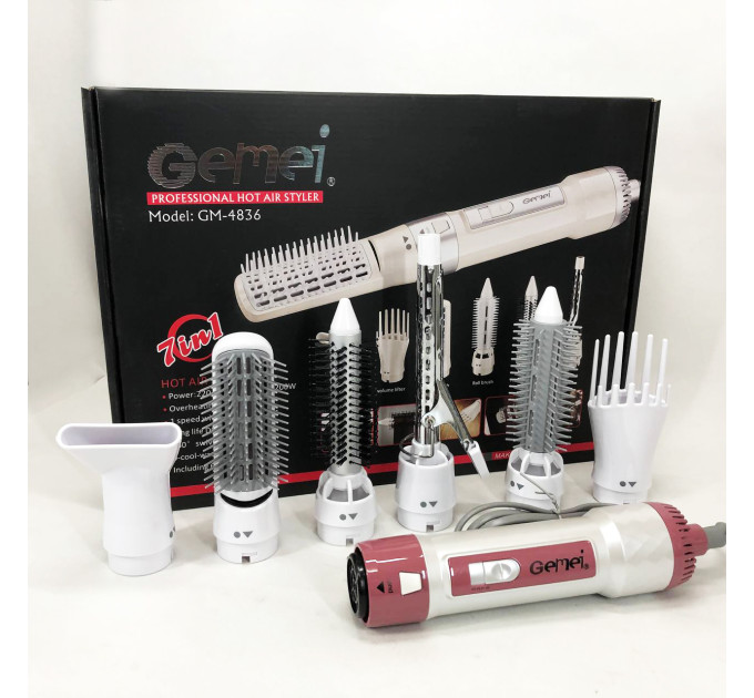 Фен для волосся стайлер з насадками Gemei GM-4836 7 в 1, Фен-стайлер з різними насадками