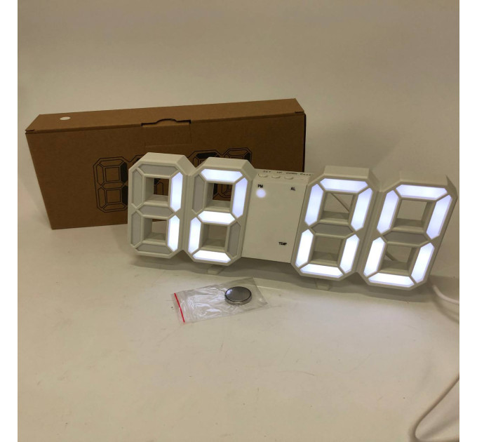 Годинник настільний LY-1089 з білим підсвічуванням LED білий, Годинник електронний світиться, Електронний годинник VST