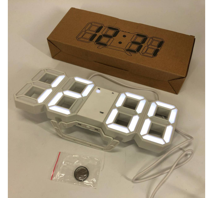 Годинник настільний LY-1089 з білим підсвічуванням LED білий, Годинник електронний світиться, Електронний годинник VST