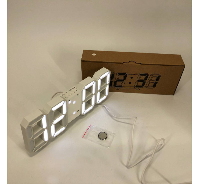 Годинник настільний LY-1089 з білим підсвічуванням LED білий, Годинник електронний світиться, Електронний годинник VST