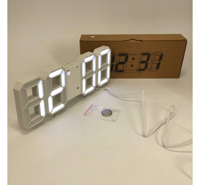 Годинник настільний LY-1089 з білим підсвічуванням LED білий, Годинник електронний світиться, Електронний годинник VST