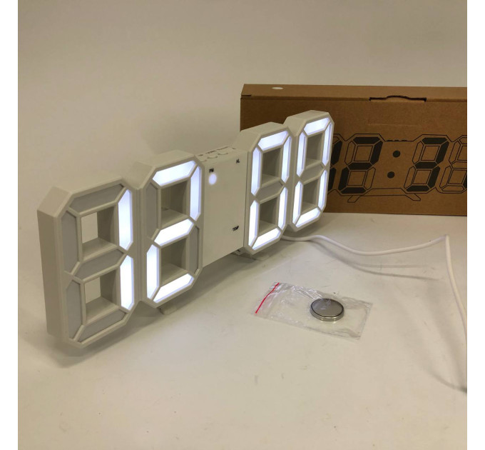 Годинник настільний LY-1089 з білим підсвічуванням LED білий, Годинник електронний світиться, Електронний годинник VST