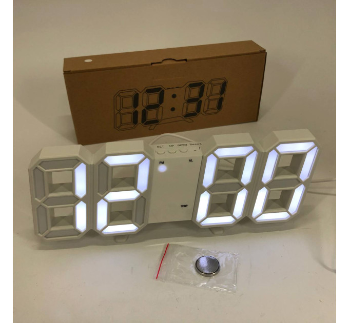 Годинник настільний LY-1089 з білим підсвічуванням LED білий, Годинник електронний світиться, Електронний годинник VST