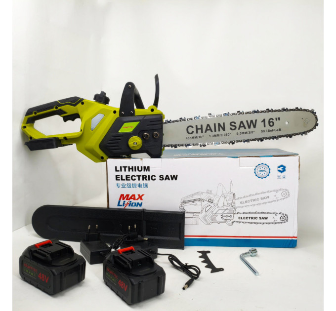 Акумуляторна ланцюгова пилка Chain Saw 16″, 36V, зарядне+ 2 акумулятори, Потужна садова пилка