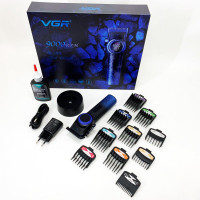 Професійна машинка для стрижки волосся VGR V-001 BLUE з дисплеєм 9000 об/хв та 10 насадками 1,5-24 мм