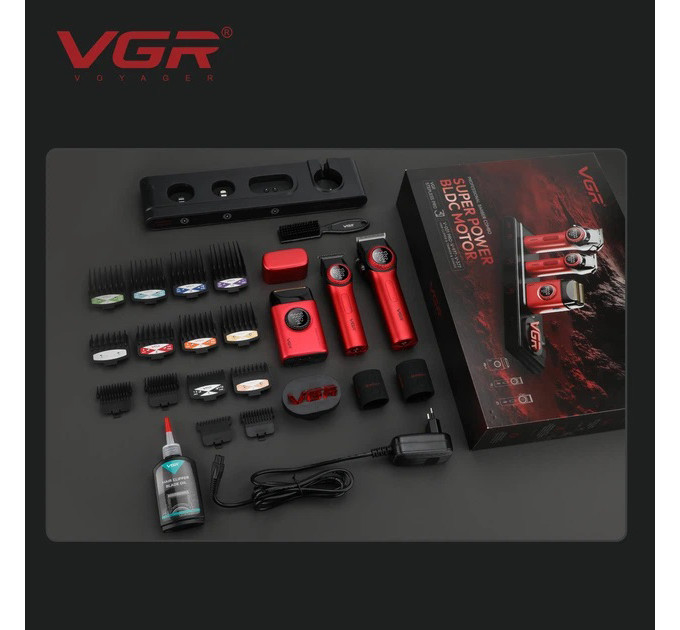 Професійний набір для барберів VGR Stepless Pro 3 in 1 RED