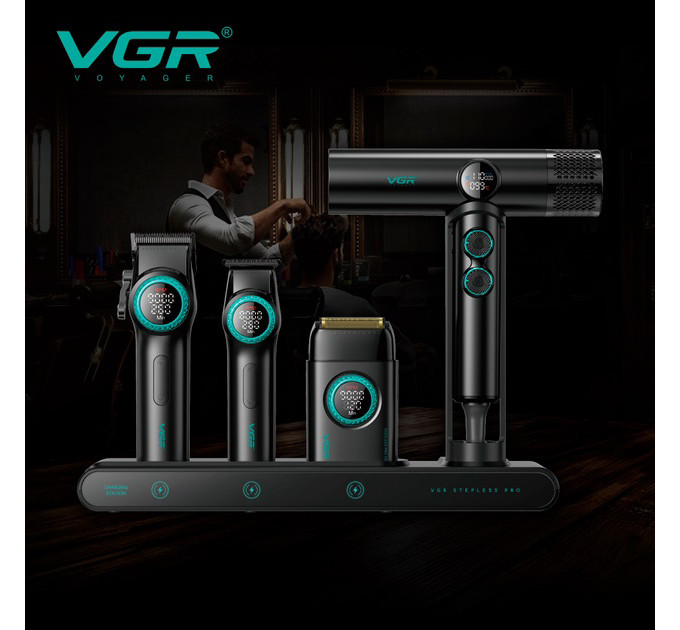 Набір VGR STEPLERSS RPO 4 IN 1 BLACK, триммер, машинка для стрижки, електробритва, фен