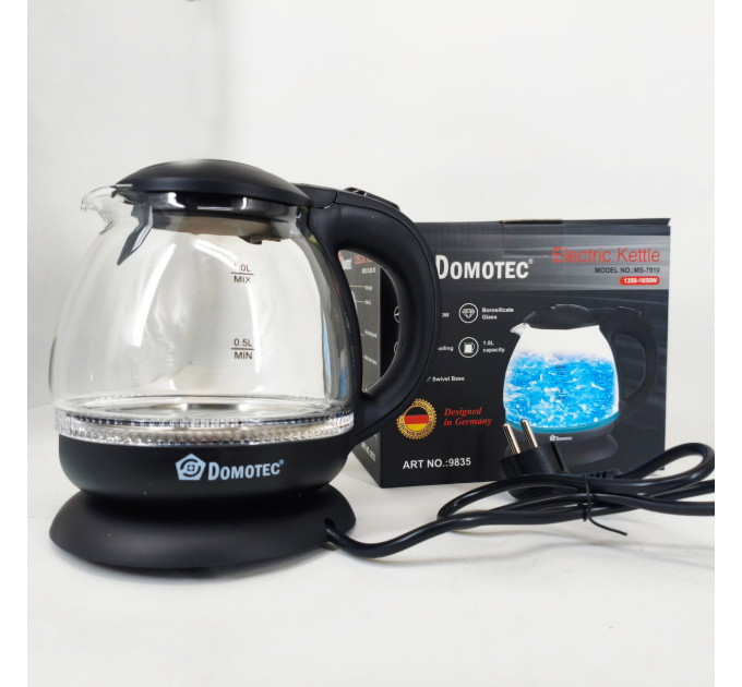 Скляний електрочайник Domotec MS-7910 1л 1650Вт з LED підсвічуванням